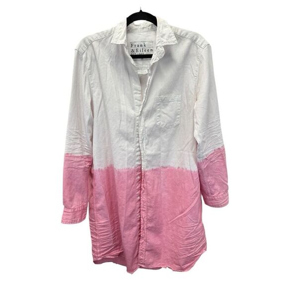 Frank & Eileen Mary Pink Dip Dye Ombre Shirtdress M 100% Cotton Italy - Picture 2 of 13